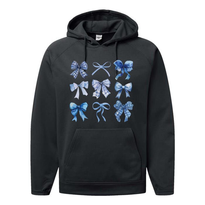 Blue Bow And Ribbon Cute Graphic For Women Performance Fleece Hoodie