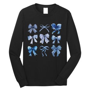 Blue Bow And Ribbon Cute Graphic For Women Long Sleeve Shirt