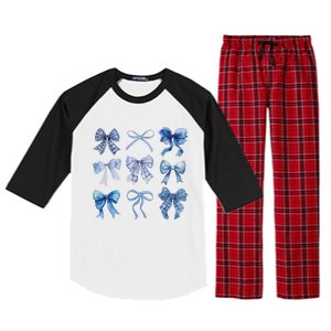 Blue Bow And Ribbon Cute Graphic For Women Raglan Sleeve Pajama Set