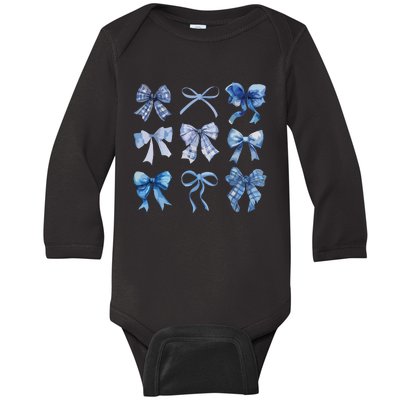 Blue Bow And Ribbon Cute Graphic For Women Baby Long Sleeve Bodysuit