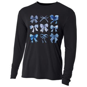 Blue Bow And Ribbon Cute Graphic For Women Cooling Performance Long Sleeve Crew