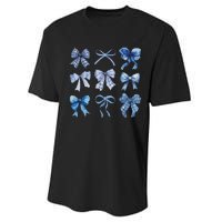 Blue Bow And Ribbon Cute Graphic For Women Performance Sprint T-Shirt