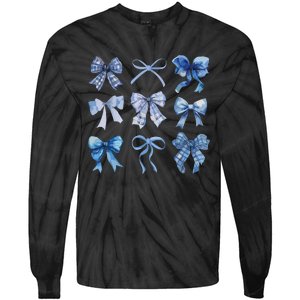 Blue Bow And Ribbon Cute Graphic For Women Tie-Dye Long Sleeve Shirt