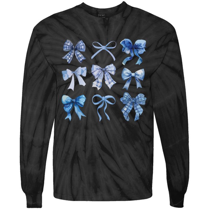 Blue Bow And Ribbon Cute Graphic For Women Tie-Dye Long Sleeve Shirt