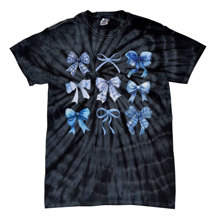 Blue Bow And Ribbon Cute Graphic For Women Tie-Dye T-Shirt