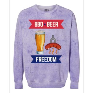 Bbq Beer And Freedom Patriotic 4th Of July Design Gift Colorblast Crewneck Sweatshirt