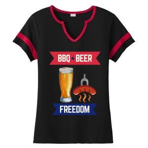 Bbq Beer And Freedom Patriotic 4th Of July Design Gift Ladies Halftime Notch Neck Tee