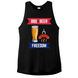 Bbq Beer And Freedom Patriotic 4th Of July Design Gift Ladies PosiCharge Tri-Blend Wicking Tank