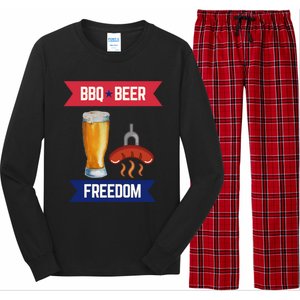 Bbq Beer And Freedom Patriotic 4th Of July Design Gift Long Sleeve Pajama Set