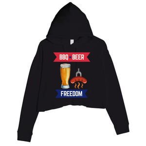 Bbq Beer And Freedom Patriotic 4th Of July Design Gift Crop Fleece Hoodie