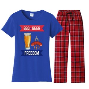 Bbq Beer And Freedom Patriotic 4th Of July Design Gift Women's Flannel Pajama Set