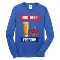 Bbq Beer And Freedom Patriotic 4th Of July Design Gift Tall Long Sleeve T-Shirt