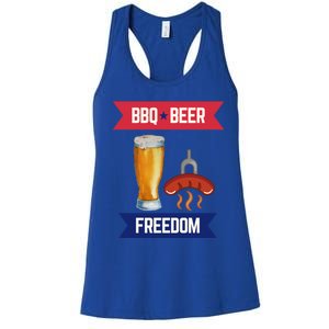 Bbq Beer And Freedom Patriotic 4th Of July Design Gift Women's Racerback Tank