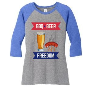 Bbq Beer And Freedom Patriotic 4th Of July Design Gift Women's Tri-Blend 3/4-Sleeve Raglan Shirt