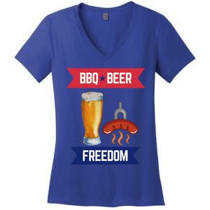 Bbq Beer And Freedom Patriotic 4th Of July Design Gift Women's V-Neck T-Shirt