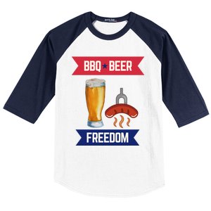 Bbq Beer And Freedom Patriotic 4th Of July Design Gift Baseball Sleeve Shirt