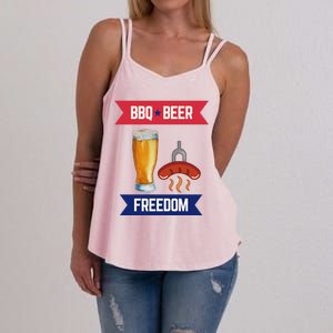 Bbq Beer And Freedom Patriotic 4th Of July Design Gift Women's Strappy Tank