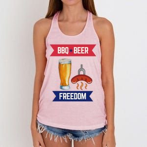 Bbq Beer And Freedom Patriotic 4th Of July Design Gift Women's Knotted Racerback Tank