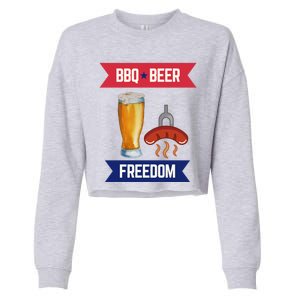 Bbq Beer And Freedom Patriotic 4th Of July Design Gift Cropped Pullover Crew