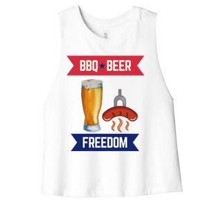 Bbq Beer And Freedom Patriotic 4th Of July Design Gift Women's Racerback Cropped Tank