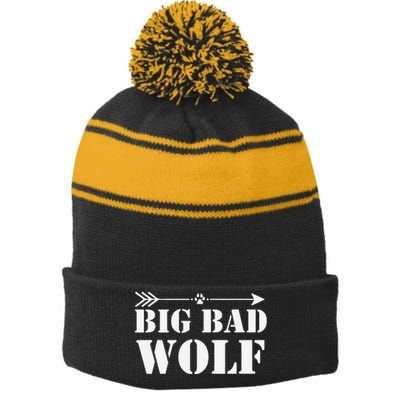 Big Bad and Wolf Funny Wolves Werewolf Cool Dog Gift Stripe Pom Pom Beanie