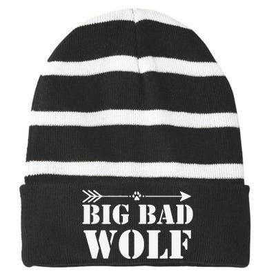 Big Bad and Wolf Funny Wolves Werewolf Cool Dog Gift Striped Beanie with Solid Band