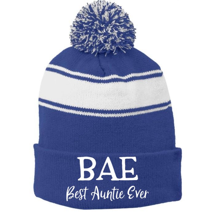 Bae Best Auntie Ever Mothers Day Christmas Aunt Gift Stripe Pom Pom Beanie