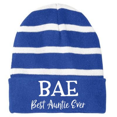 Bae Best Auntie Ever Mothers Day Christmas Aunt Gift Striped Beanie with Solid Band