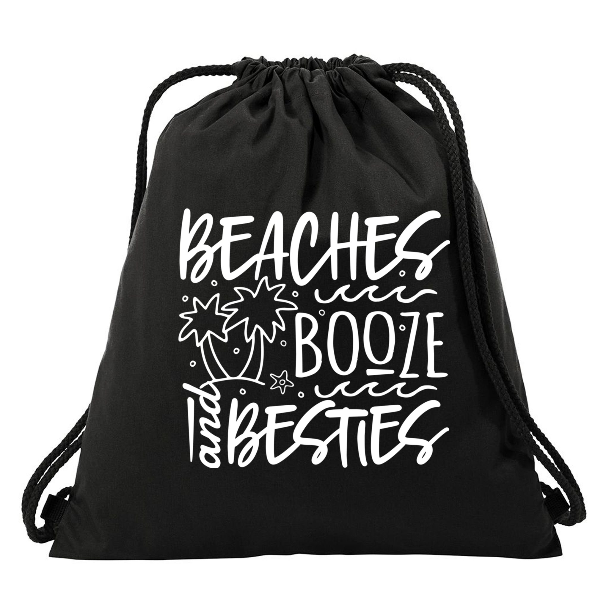 Beaches Booze And Best Friend Vacation Cruise Graphic Great Gift Drawstring Bag