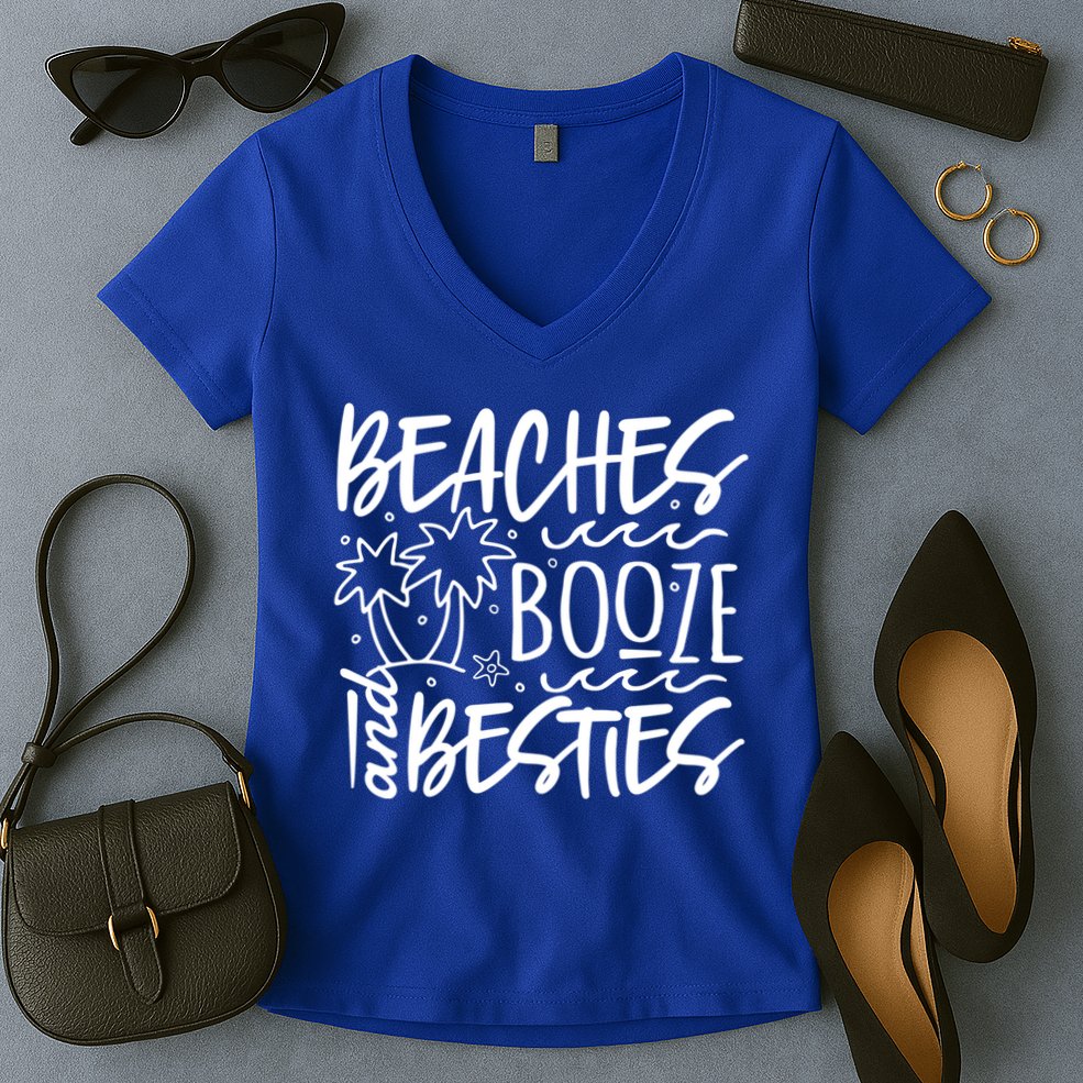 Beaches Booze And Best Friend Vacation Cruise Graphic Great Gift Women's V-Neck T-Shirt