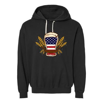 Beer & BBQ American Flag 4th of July  Merica USA Garment-Dyed Fleece Hoodie