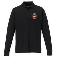 Beer & BBQ American Flag 4th of July  Merica USA Performance Long Sleeve Polo