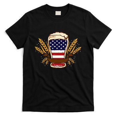 Beer & BBQ American Flag 4th of July  Merica USA T-Shirt