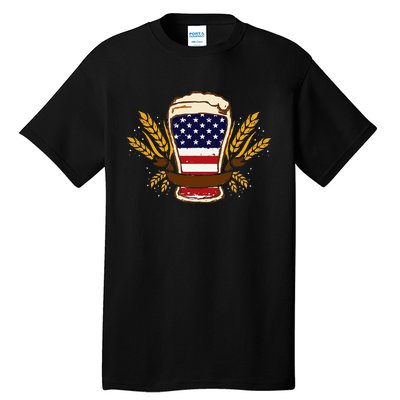 Beer & BBQ American Flag 4th of July  Merica USA Tall T-Shirt