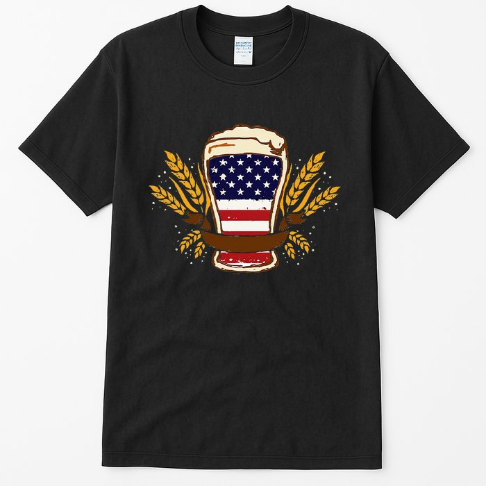 Beer & BBQ American Flag 4th of July  Merica USA Tall T-Shirt