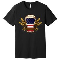 Beer & BBQ American Flag 4th of July  Merica USA Premium T-Shirt