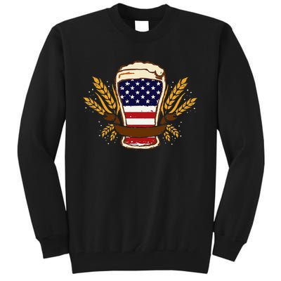 Beer & BBQ American Flag 4th of July  Merica USA Tall Sweatshirt