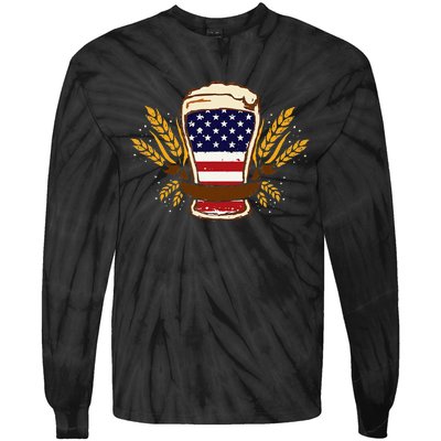 Beer & BBQ American Flag 4th of July  Merica USA Tie-Dye Long Sleeve Shirt