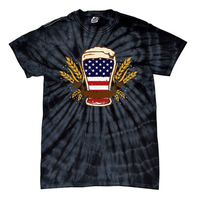 Beer & BBQ American Flag 4th of July  Merica USA Tie-Dye T-Shirt