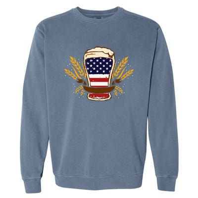 Beer & BBQ American Flag 4th of July  Merica USA Garment-Dyed Sweatshirt