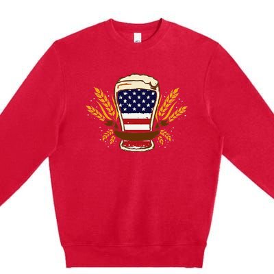 Beer & BBQ American Flag 4th of July  Merica USA Premium Crewneck Sweatshirt