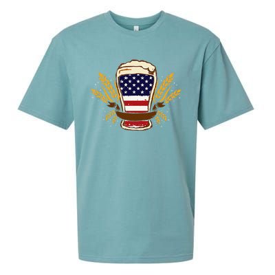 Beer & BBQ American Flag 4th of July  Merica USA Sueded Cloud Jersey T-Shirt