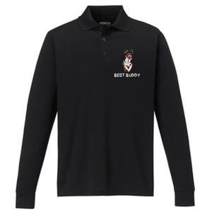 Best Buddy Australian Shepherd Dog Design Aussie Performance Long Sleeve Polo