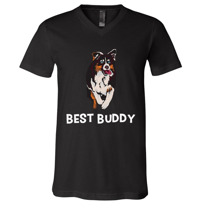 Best Buddy Australian Shepherd Dog Design Aussie V-Neck T-Shirt