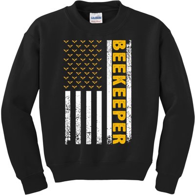 Beekeeper Beekeeping American Flag Bee Lover Kids Sweatshirt