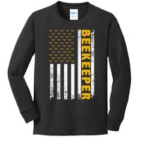 Beekeeper Beekeeping American Flag Bee Lover Kids Long Sleeve Shirt