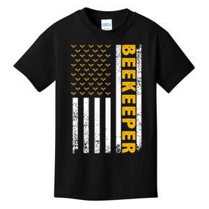 Beekeeper Beekeeping American Flag Bee Lover Kids T-Shirt