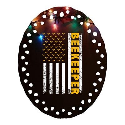 Beekeeper Beekeeping American Flag Bee Lover Ceramic Oval Ornament