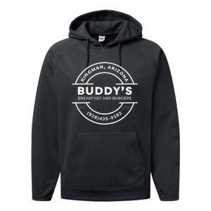 BuddyS Breakfast And Burgers Local Kingman Merch! Performance Fleece Hoodie