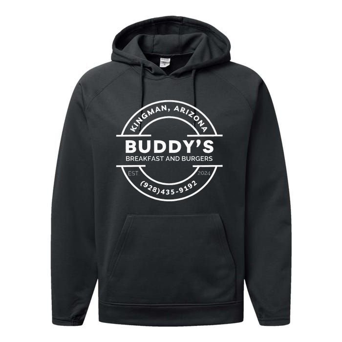 BuddyS Breakfast And Burgers Local Kingman Merch! Performance Fleece Hoodie